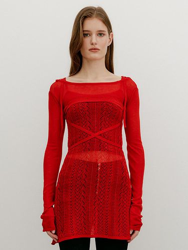 Sheer Strap Point Bolero Knit Top_Red - YUSE - Modalova