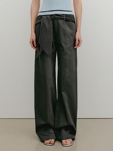 Knotted Layered Cotton Wide Pants_Charcoal - YUSE - Modalova