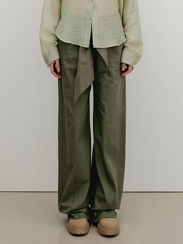 Knotted Layered Cotton Wide Pants_Khaki - YUSE - Modalova