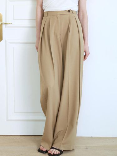 Layered Pintuck Wide Slacks (Beige) - ourcomos - Modalova