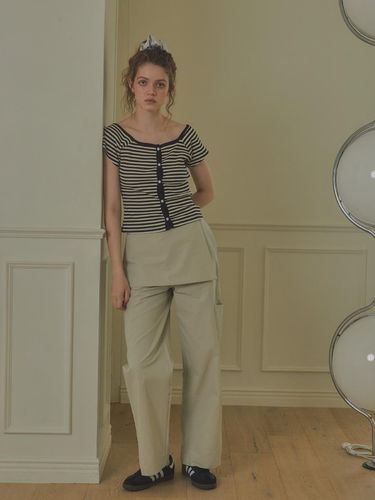 Layered Wrap Skirt Pants_Beige - leterie - Modalova