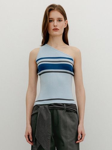 Multi Stripe One Shoulder Knit Top_Sky Blue - YUSE - Modalova