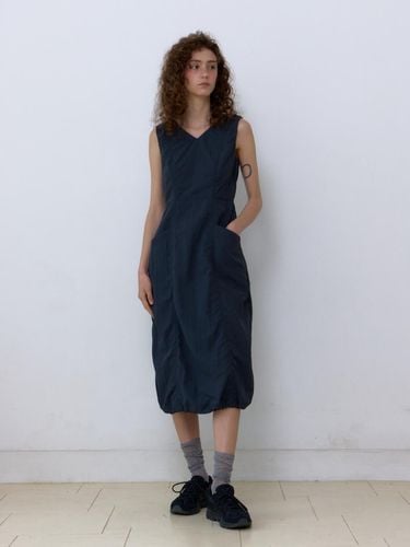 Shirring Volume Midi Dress_Deep Navy - UNNOUT - Modalova