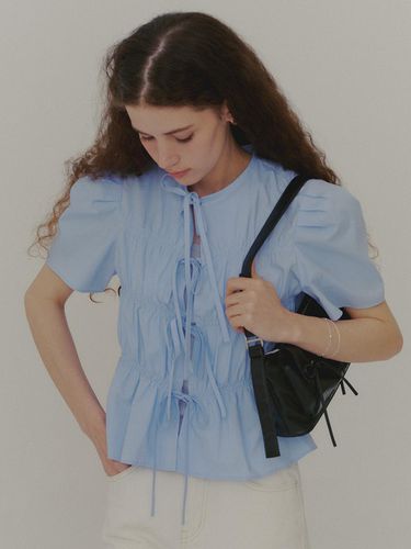 Ribbon Tie Short Sleeve Blouse_Light Blue - PLAC - Modalova