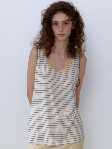 Linen Stripe Sleeveless Top_Beige - UNNOUT - Modalova