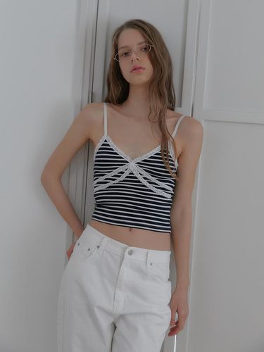 Stripe Double Lace Camisole_Navy White - hetherment - Modalova