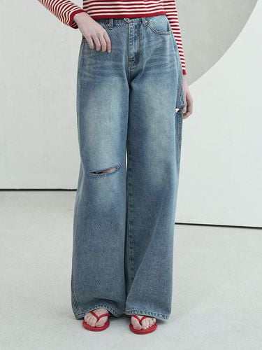 Cut-Off Wide Denim Pants - vivacious - Modalova