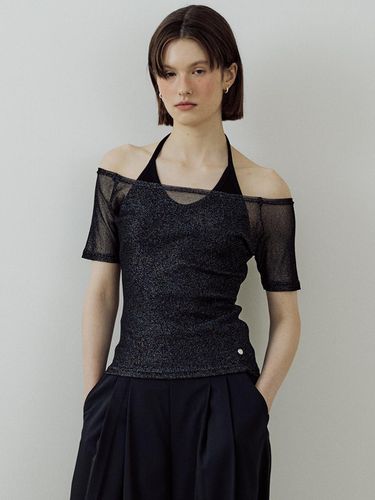 Glitter Layered Sleeve Top_Black - Lucirzu - Modalova