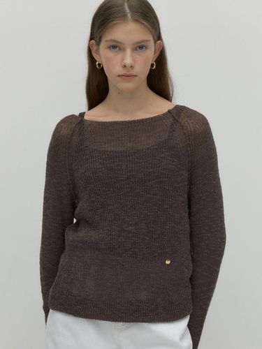 Loose Fit Boat Neck Knit Top_Brown - DEPOUND - Modalova