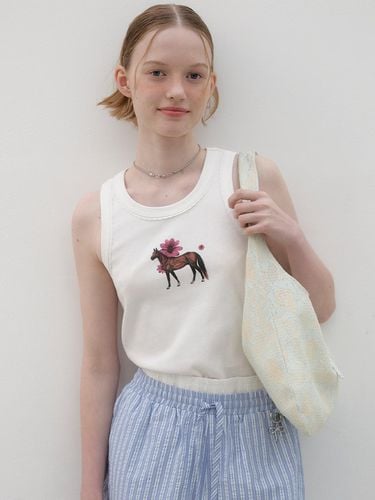 Flower Horse Tank Top - White - poev - Modalova