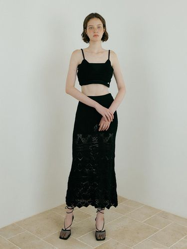 Weave Crochet Knit Top & Skirt_Black - Lucirzu - Modalova