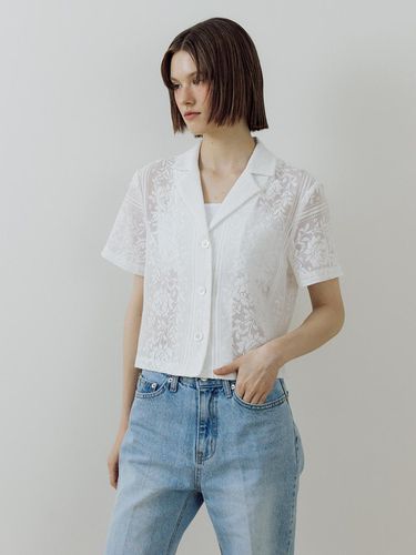 Flower Lace Crop Shirt_White - Lucirzu - Modalova