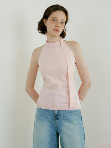 Muffler Halterneck Sleeveless Knit Top_Pink - Lucirzu - Modalova