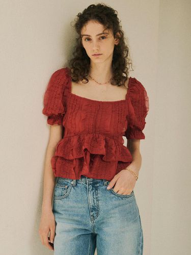 Off Shoulder Puff Blouse_Red - ouel - Modalova