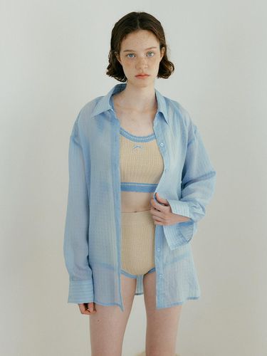 See-through Oversized Shirt_Sky Blue - Lucirzu - Modalova