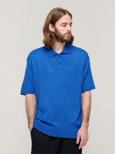 Standard Button Collar Short Sleeve Knit Top_Blue - CARGOBROS - Modalova