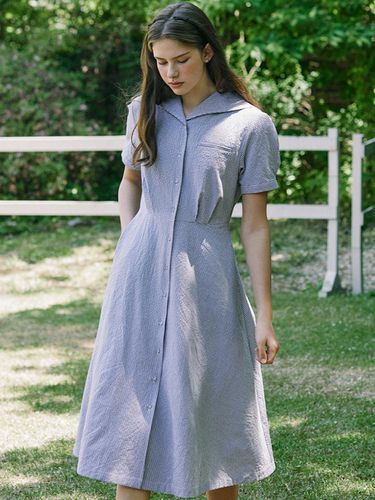 Marine Collar Check Dress_Navy - NONLOCAL - Modalova