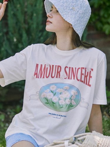 Vintage Marguerite Print T-shirt_Off White - NONLOCAL - Modalova