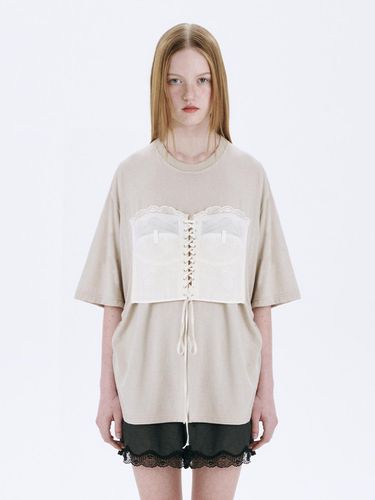 Lace Up Bustier T-shirt_Beige - MARGESHERWOOD - Modalova