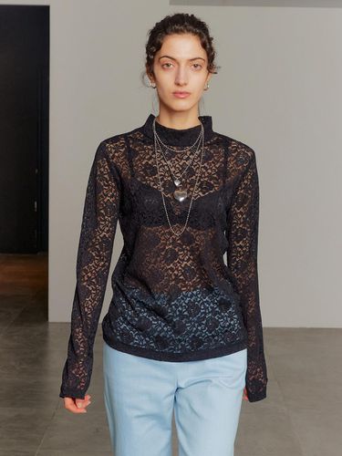 Lace High Neck Top - Black - DEW E DEW E - Modalova