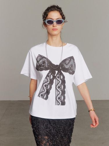 Lace Print Top - White - DEW E DEW E - Modalova