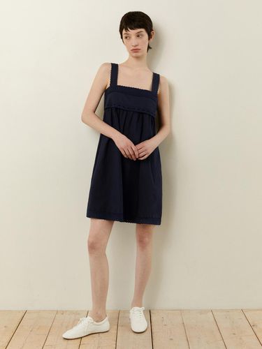 Eyelet Hem Sleeveless Dress - Navy - LADYVOLUME - Modalova