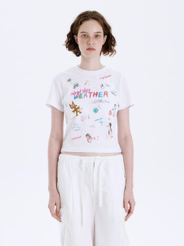 Doodle Slim Crop T-shirt_White - MARGESHERWOOD - Modalova