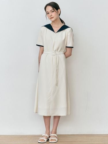 Collar Belted Dress (Navy) - We’Dee - Modalova