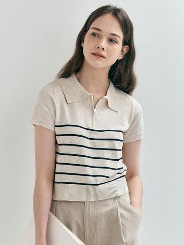 Half Zip-Up Striped Knit Top - We’Dee - Modalova