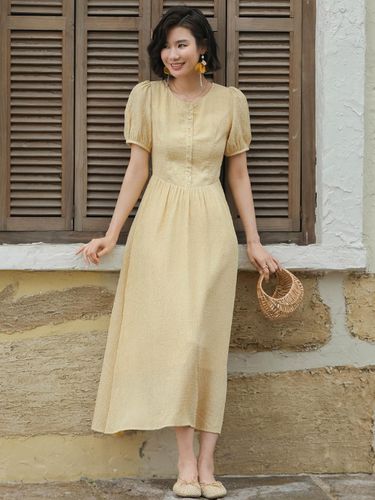 Yellow Puff Sleeve Dress - LANGSON - Modalova