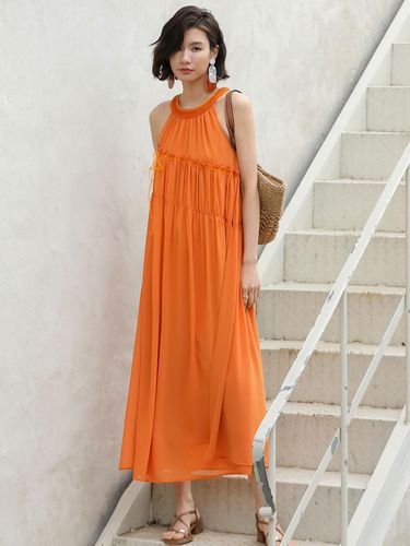 Halterneck Orange Seaside Dress - LANGSON - Modalova