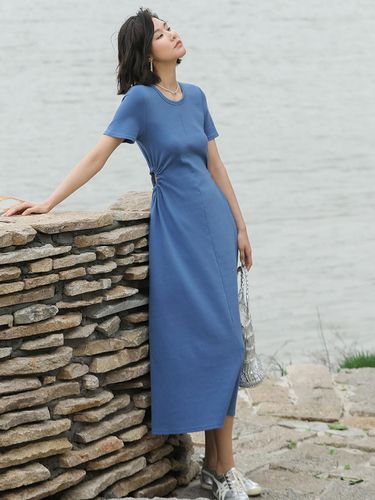 Casual Crew Neck Blue Dress - LANGSON - Modalova