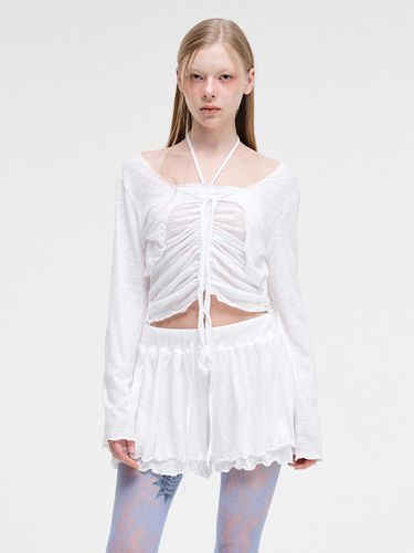 Slub Ruffle Cardigan_White - ETMON - Modalova