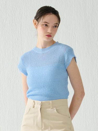 Boucle Cap Sleeve Knit Top_Sky Blue - camino - Modalova