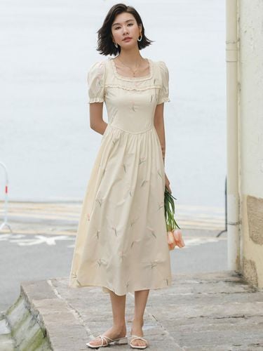 Puff Sleeve Embroidery Dress - LANGSON - Modalova