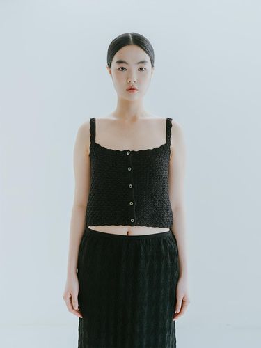 Linen Blended Crochet Vest - Black - REPLAIN - Modalova