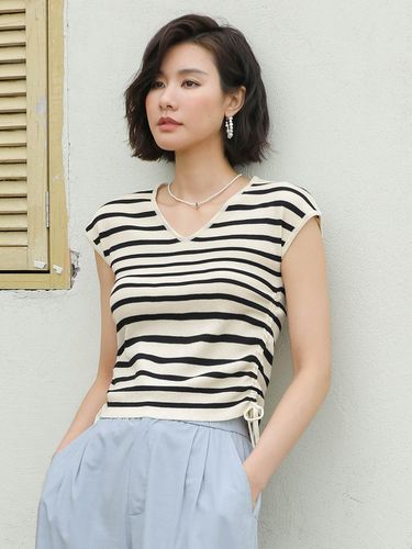 V-neck Stripe String Knit Top - LANGSON - Modalova