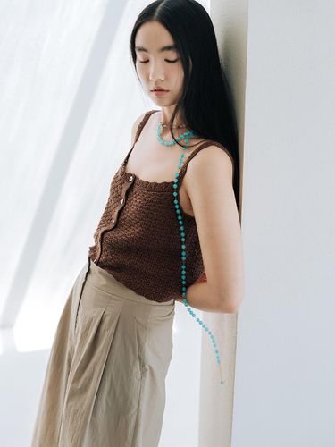 Linen Blended Crochet Vest - Brown - REPLAIN - Modalova