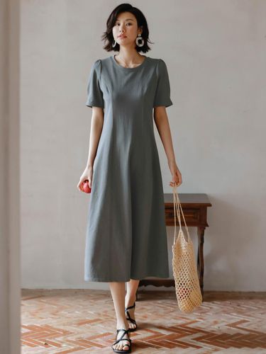 Round Neck Gray Long Dress - LANGSON - Modalova