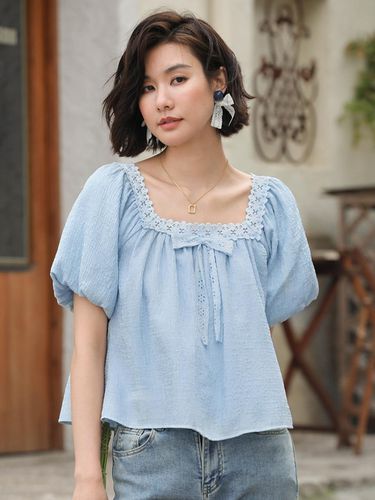 Lace Collar Puff Sleeve Blouse - LANGSON - Modalova