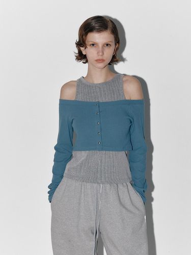 Button Off Crop Cardigan Set_Blue - answerisyes - Modalova