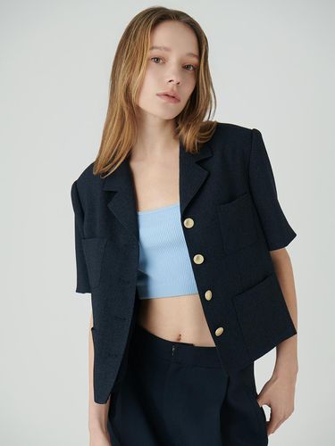 Sum Tweed Notched Collar Half Sleeve Jacket - HUNCH - Modalova