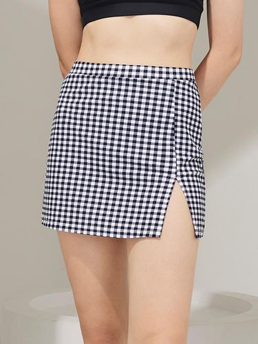 Gingham Side Slit Skirt - bohemianblue - Modalova