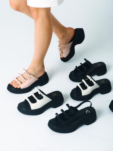 Triple Ribbon Platform Slippers - the JOHI - Modalova