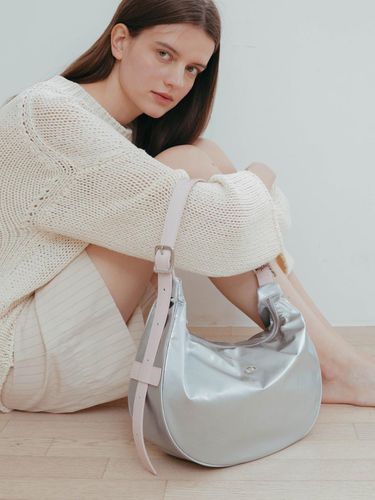 Classic Button Half Moon Nylon Bag_Silver - monde monde - Modalova