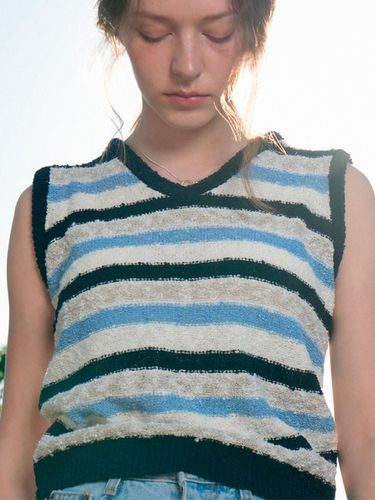 Summer V-neck Boucle Stripe Knit Sleeveless - VLETI - Modalova