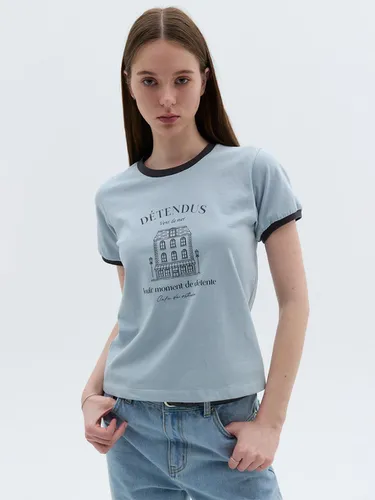 Graphic Contrast Trimming T-shirt () - OSTKAKA - Modalova