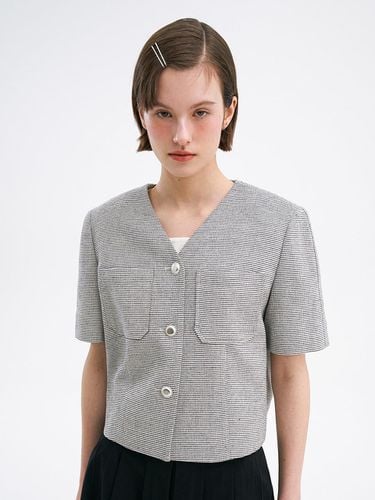 V Neck Check Short Sleeve Jacket - OLIVE DES OLIVE - Modalova