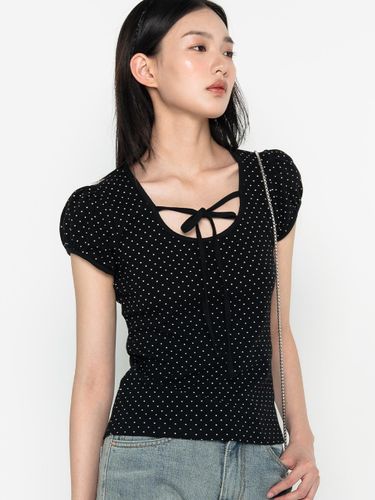 Puff Sleeve Dot Ribbon Short-Sleeve Shirt - HIGHSCHOOLDISCO - Modalova