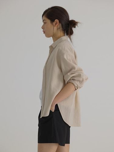 Bio Linen Unbal Shirt_Beige - verbom - Modalova